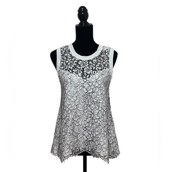 Generation Love White/Black Sleeveless Floral Lace Top Size M - Picture 7 of 10